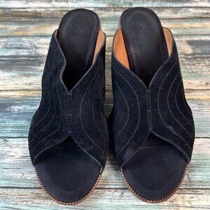 Joie Womens Slide Sandals Size 9/39 Black Suede Block Heel Open Toe Dress Work